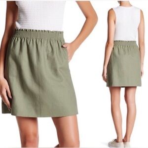 J Crew Linen Cotton Sidewalk Mini Skirt Size 4 Green Sage Elastic Waist Lined
